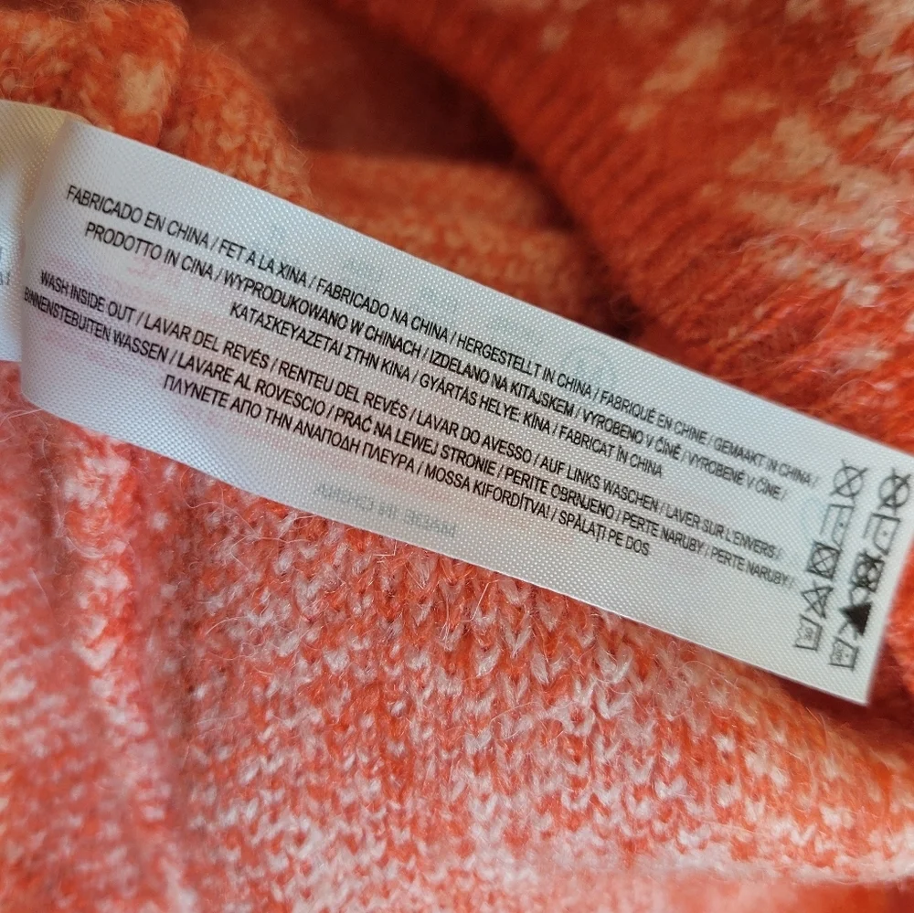 2/$18Primark A-Line Pencil Mini Knee Length Skirt Wool Knit Orange Houndstooth M